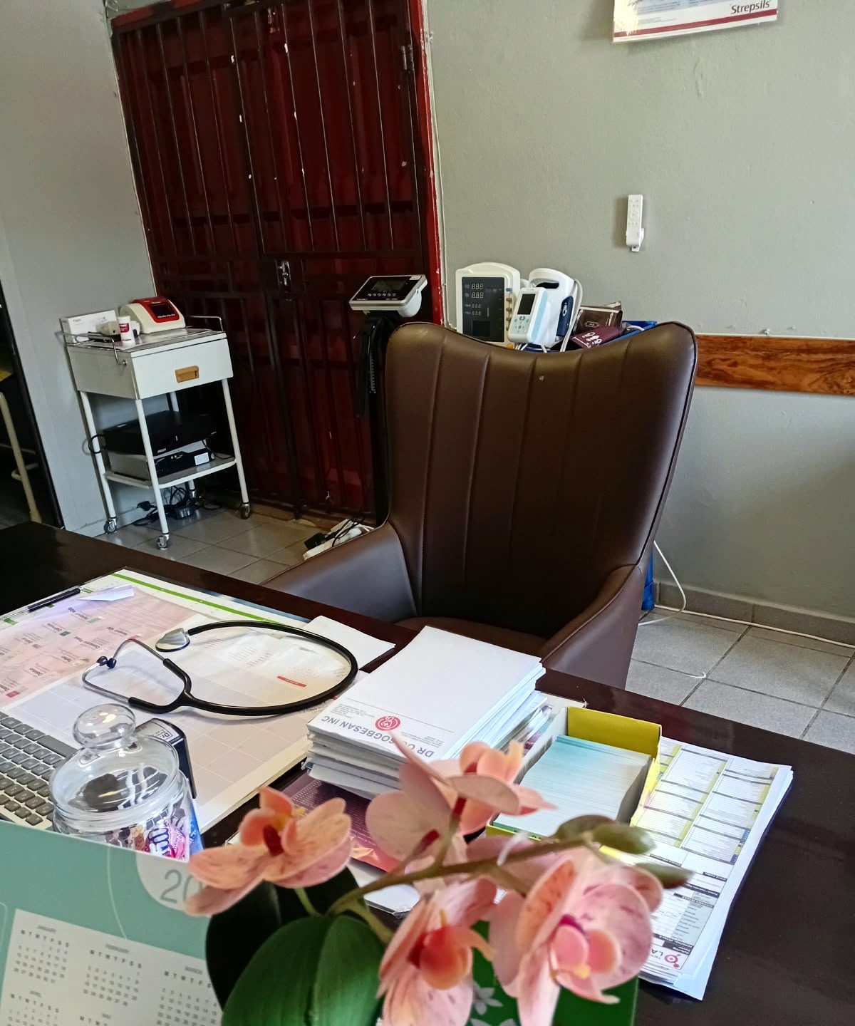 The doctor's consulting desk with a stethoscope